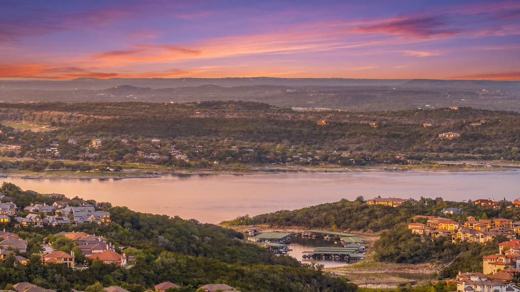 Twilight view of The Twenty Four community in Lakeway